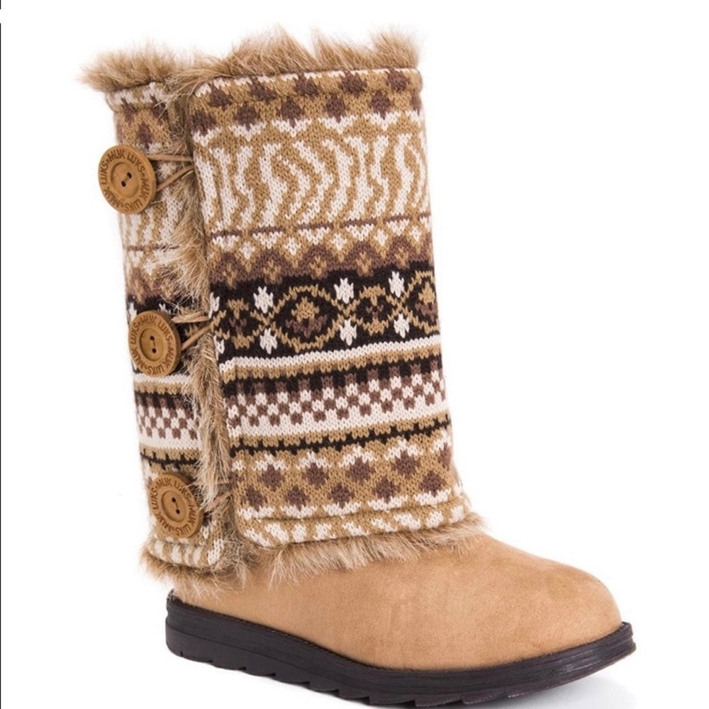 Muk Luks Women's Reversible Andrea Knit Faux Fur Winter Boots